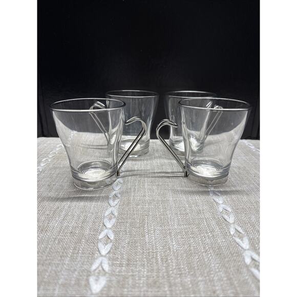 Set Of 4 Bormioli Rocco Glass Cappuccino Coffee Cups Stainless Steel Handle EUC - Picture 2 of 11